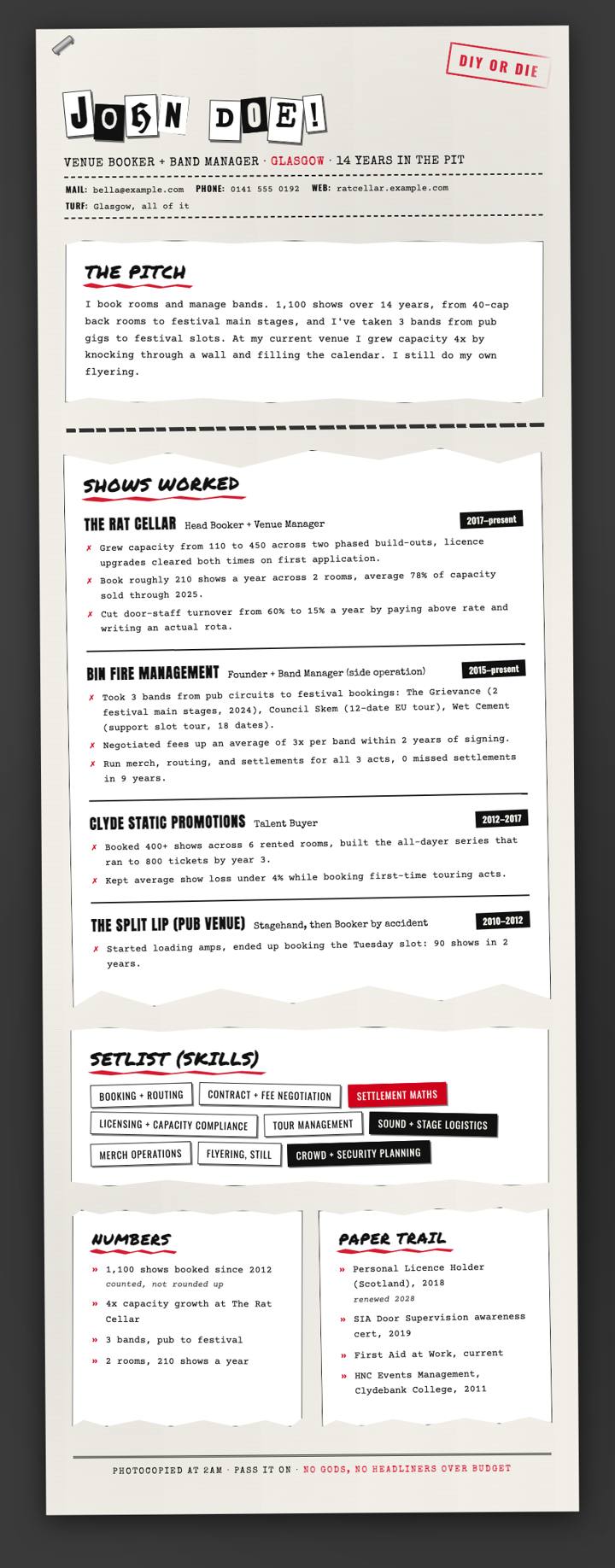 Punk Zine CV template preview