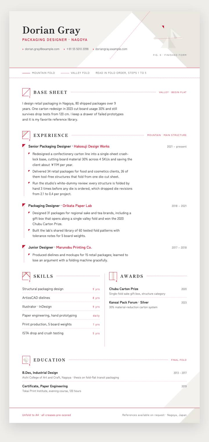 Origami Folds CV template preview