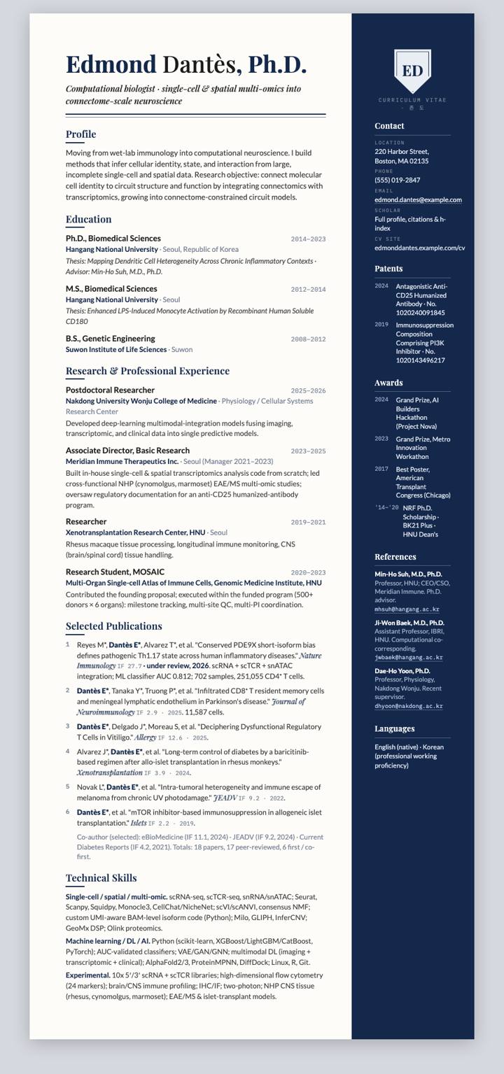 Oxford Navy CV template preview