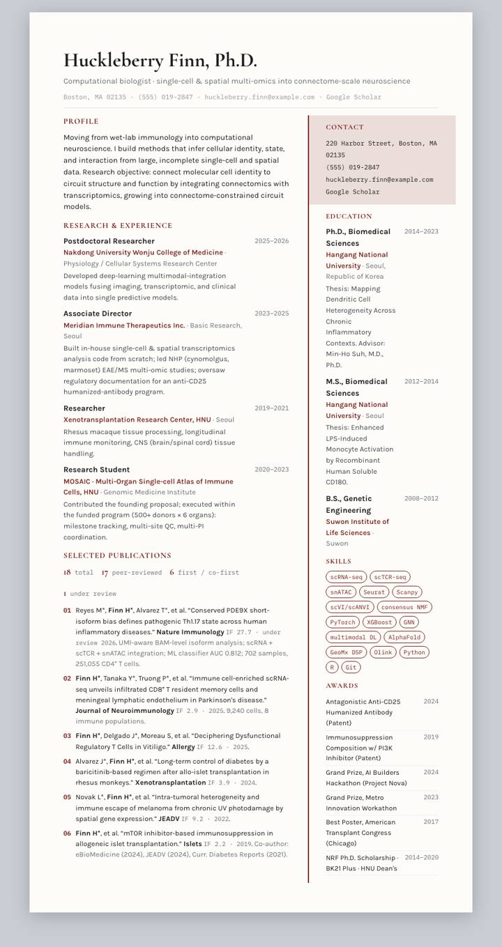 Oxblood Rail CV template preview