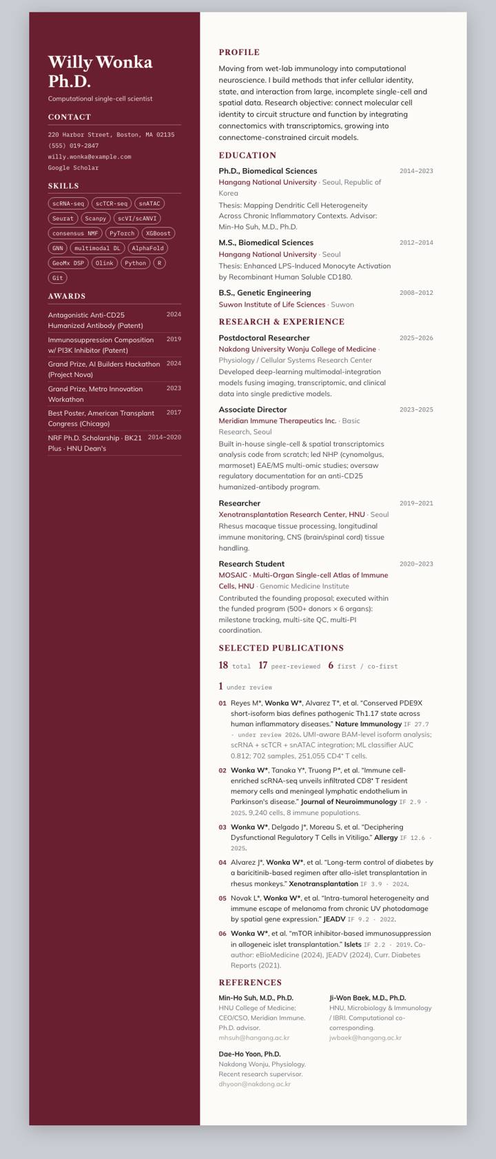 Burgundy Sidebar CV template preview