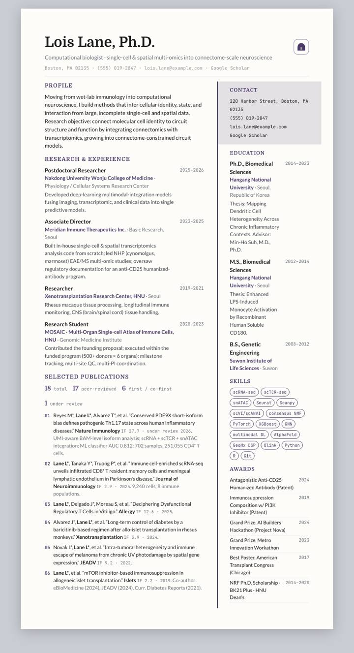 Heather Rail CV template preview