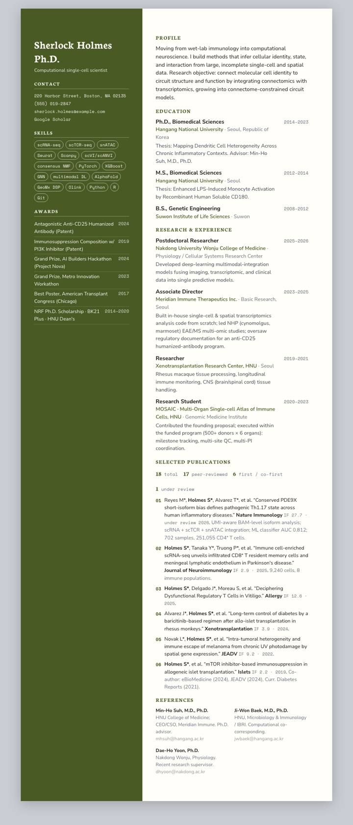 Moss Sidebar CV template preview