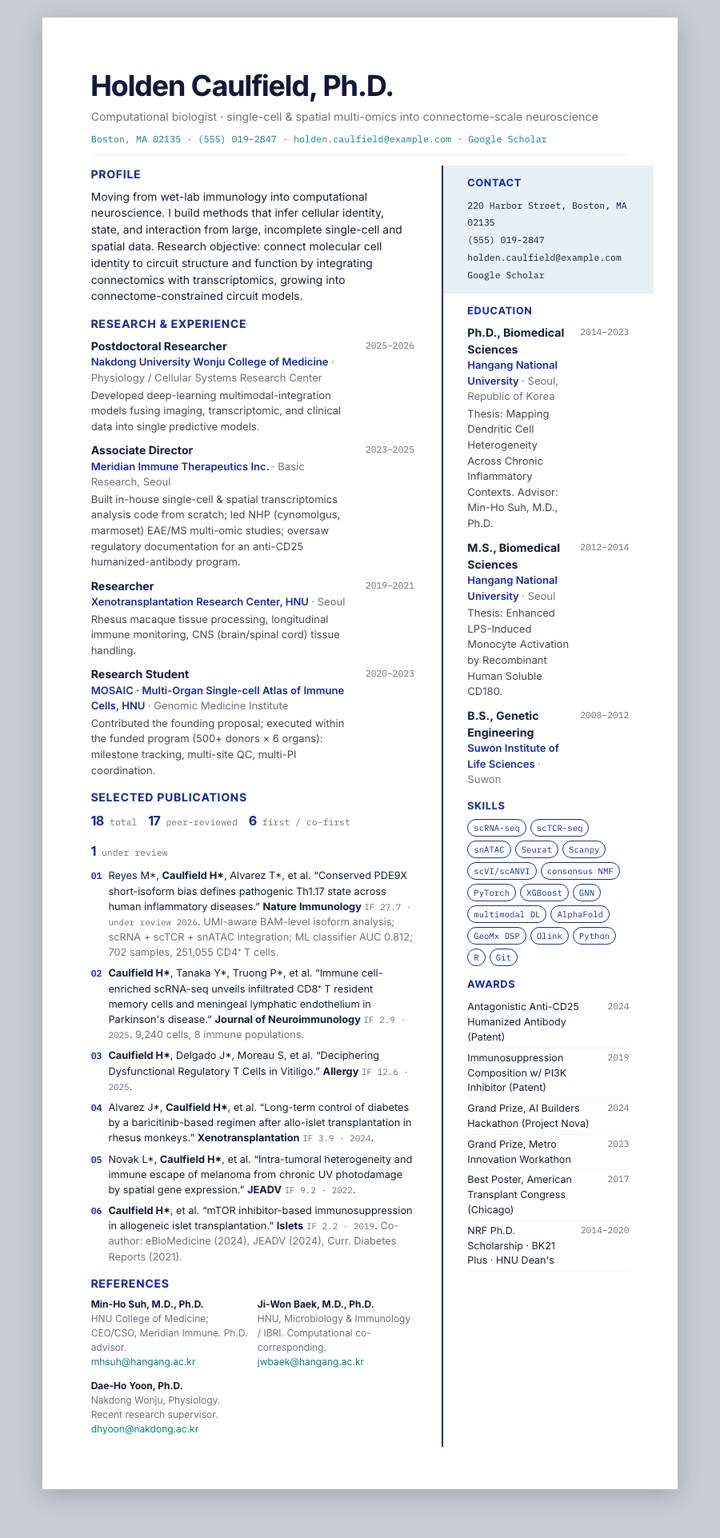 Samsung Biologics CV template preview