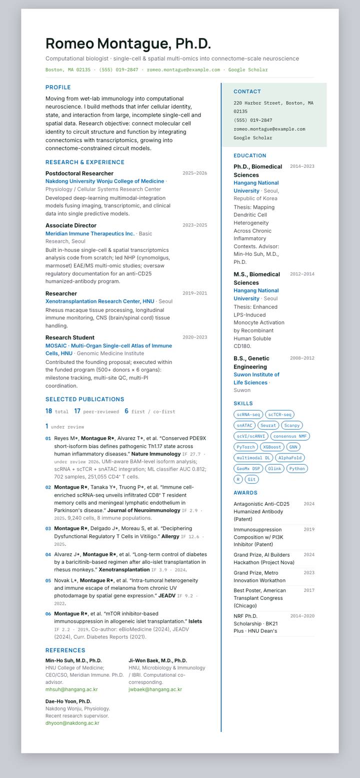 Yuhan CV template preview