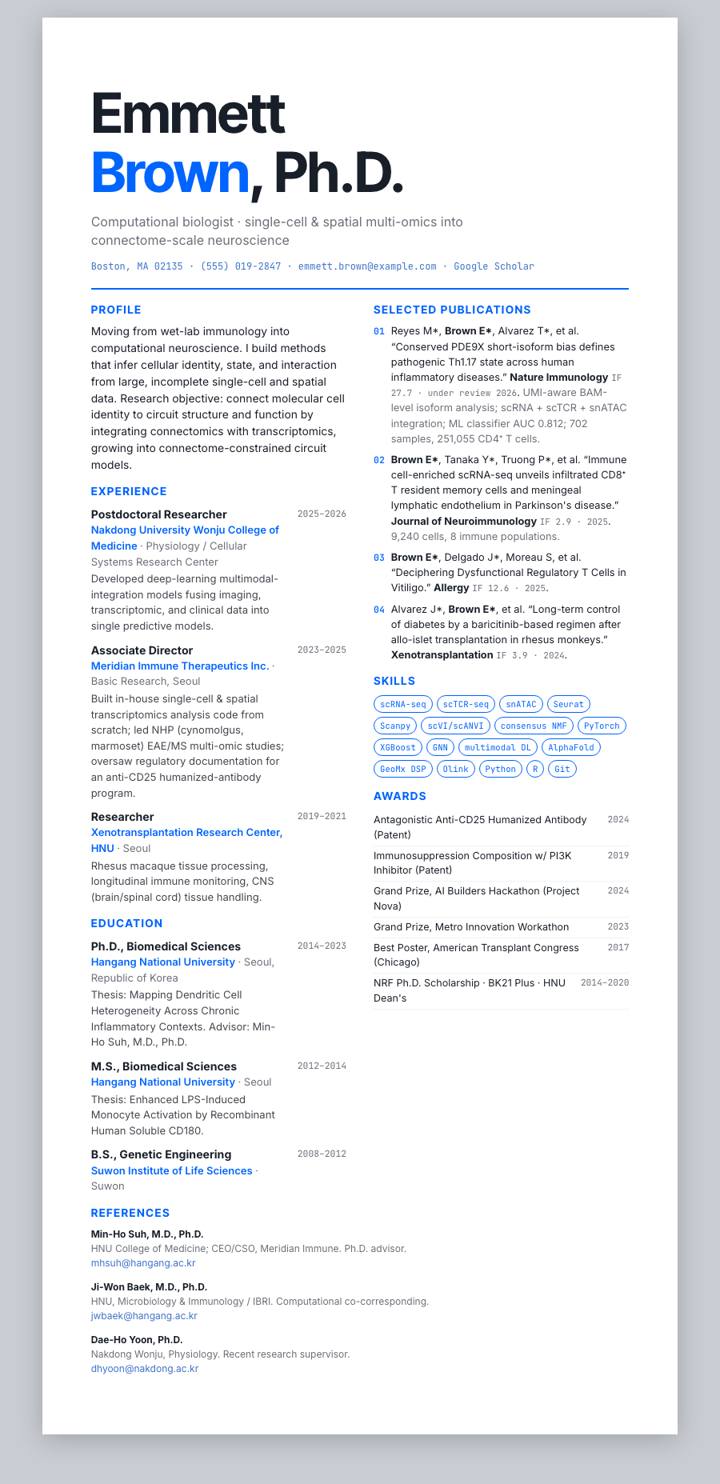 Toss CV template preview