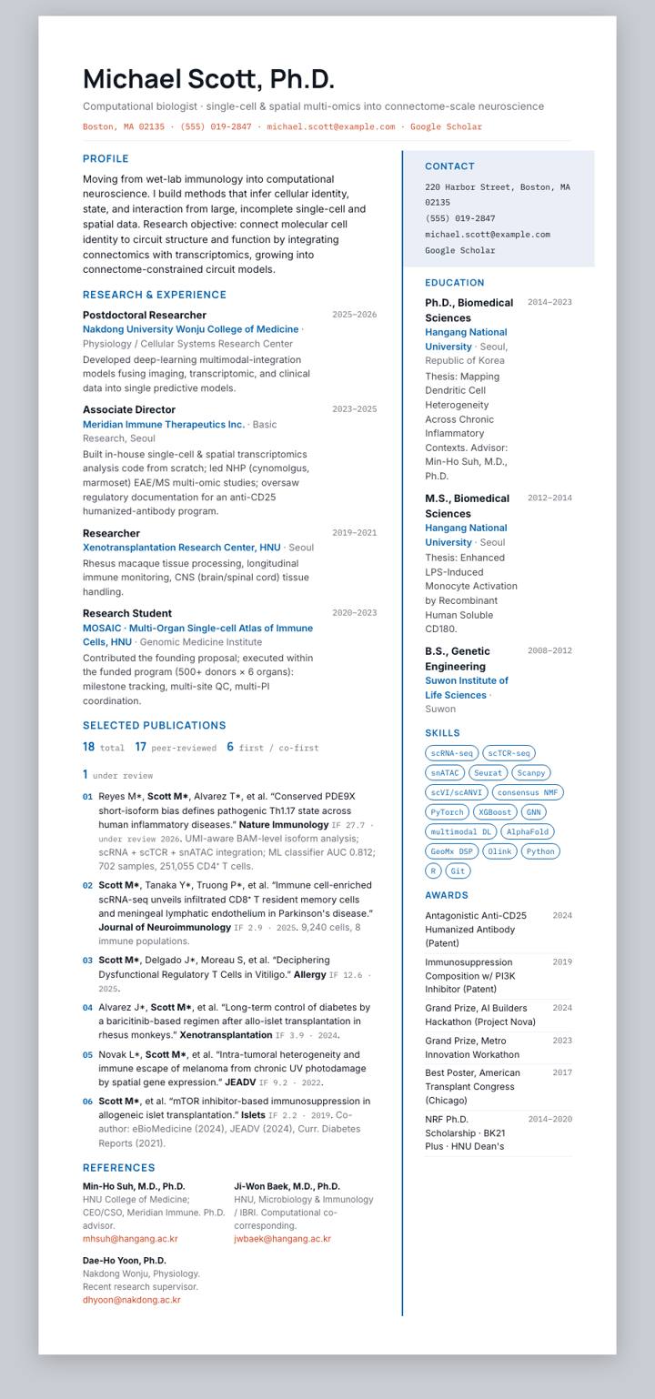 Novartis CV template preview