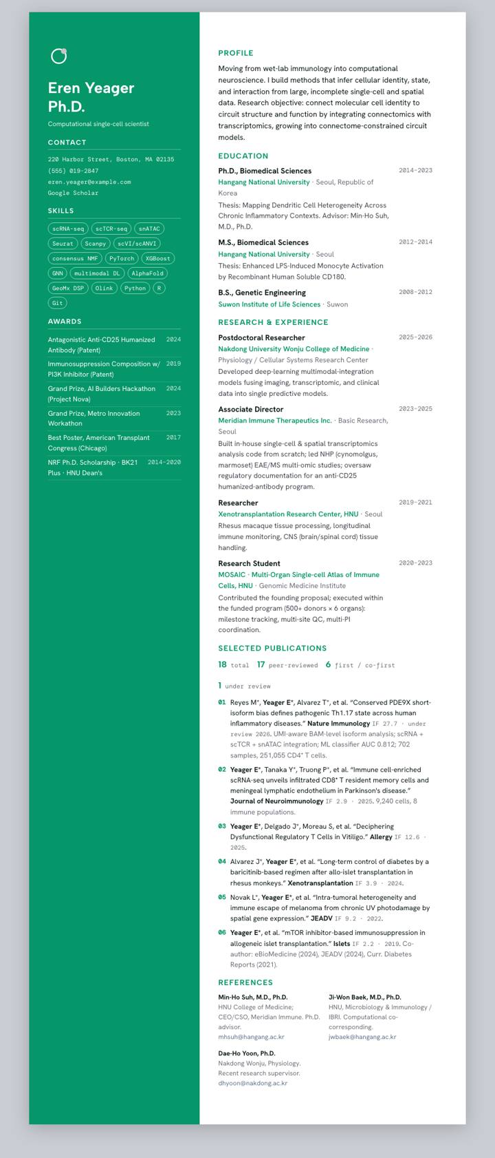 Emerald UI Sidebar CV template preview