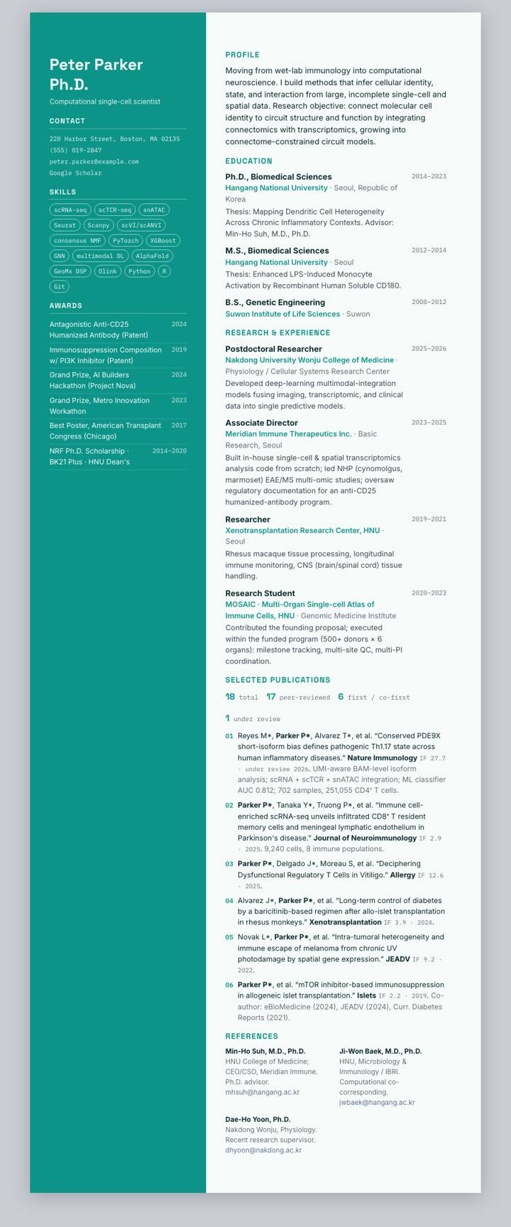 Teal Product Sidebar CV template preview