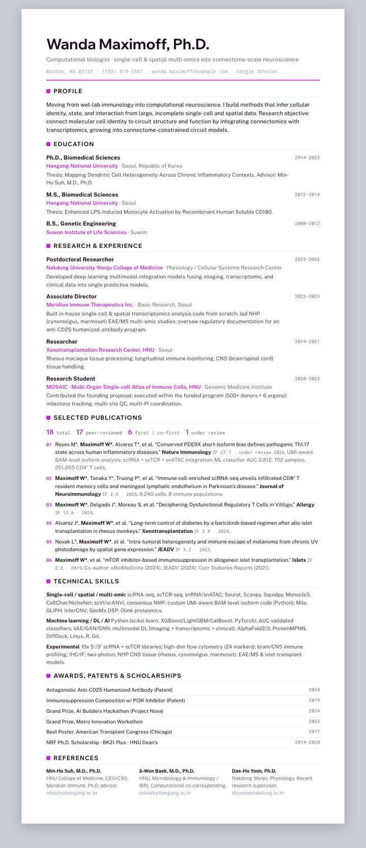 Fuchsia Flat Rule CV template preview