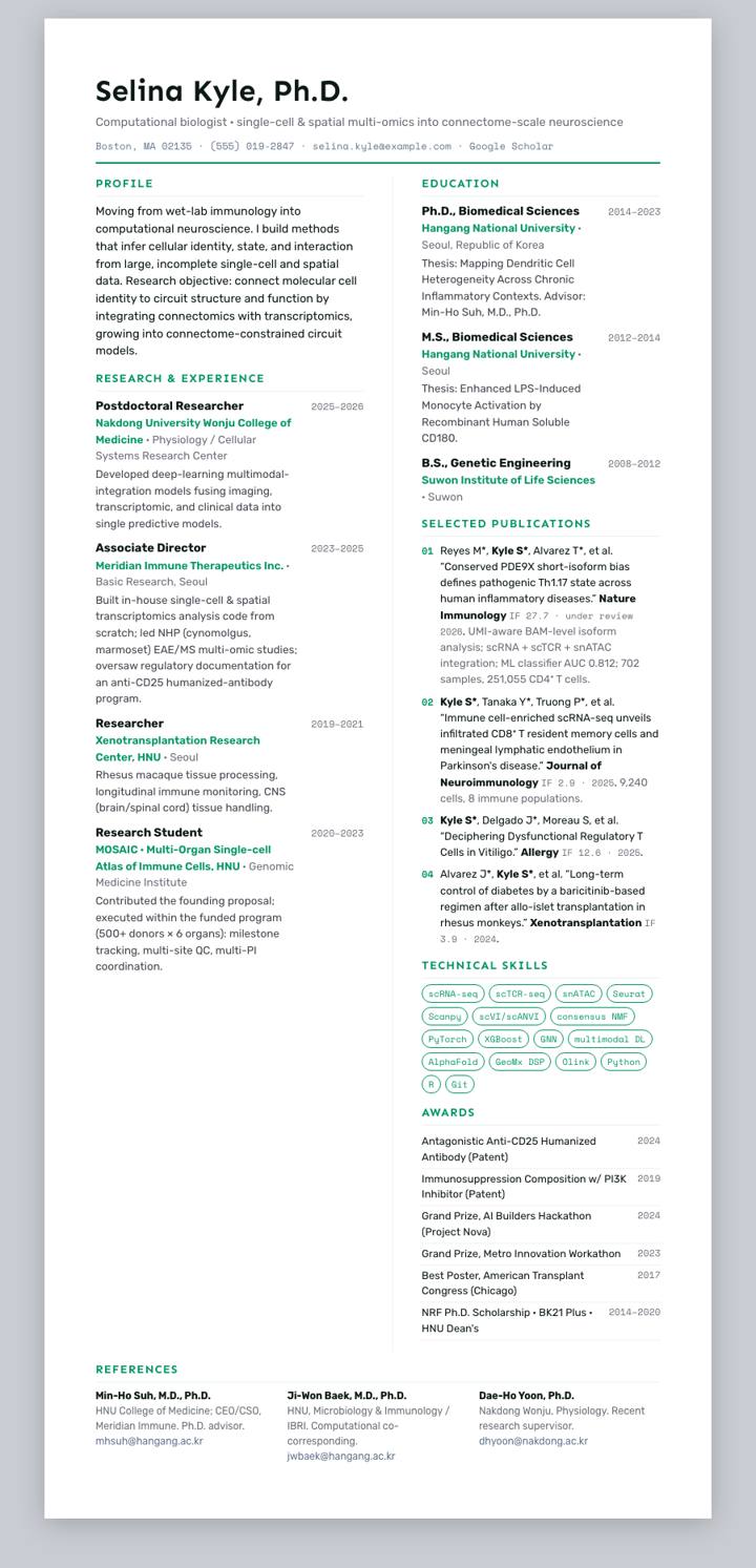 Emerald UI Bicolumn CV template preview