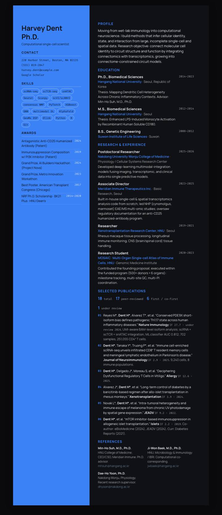 Graphite Carbon Sidebar CV template preview