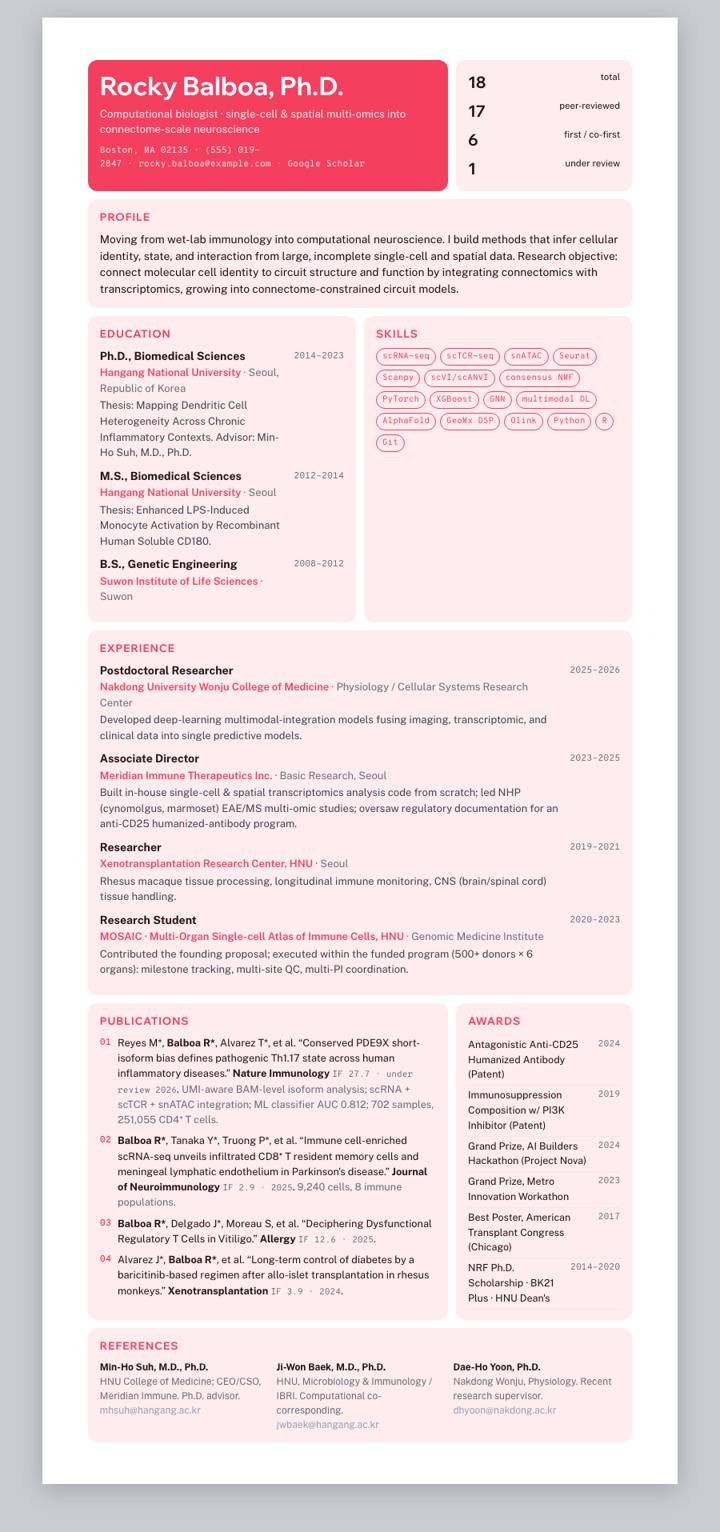 Coral Flat Bento CV template preview