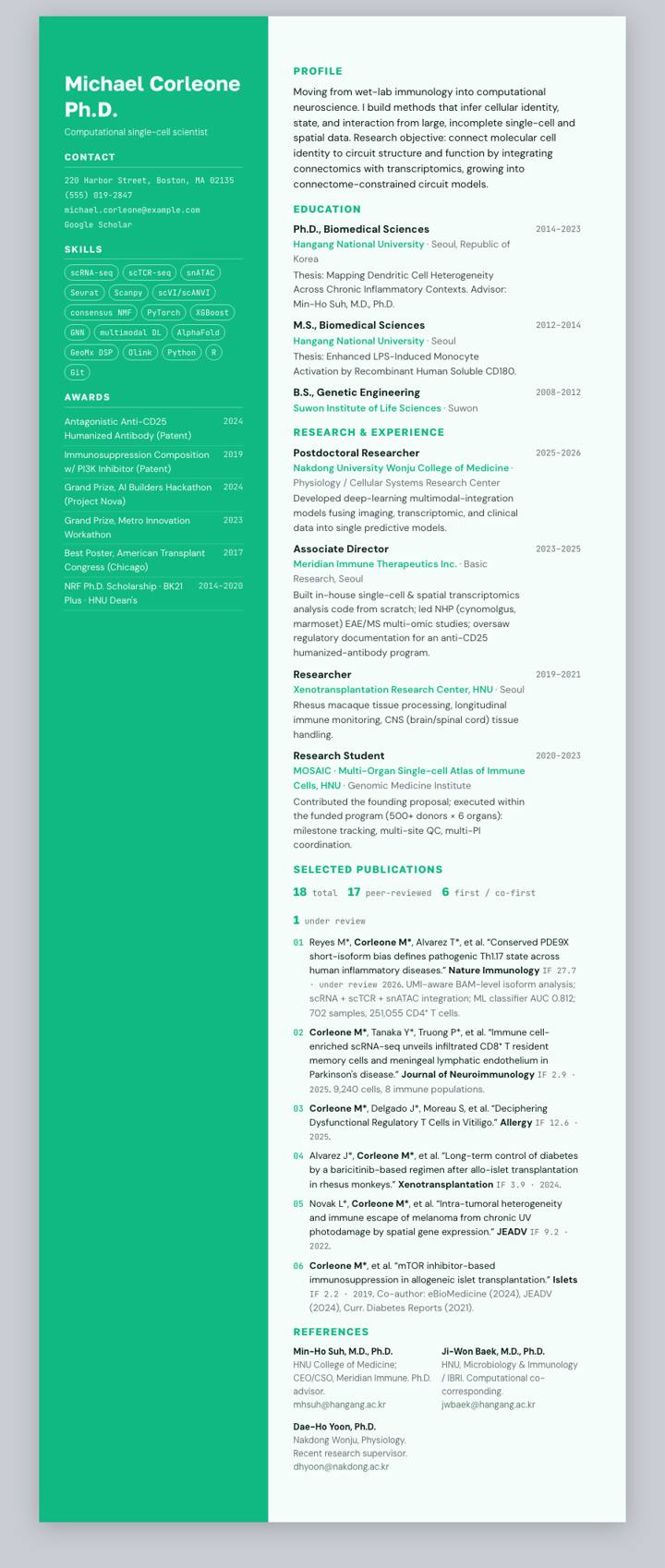 Mint UI Sidebar CV template preview