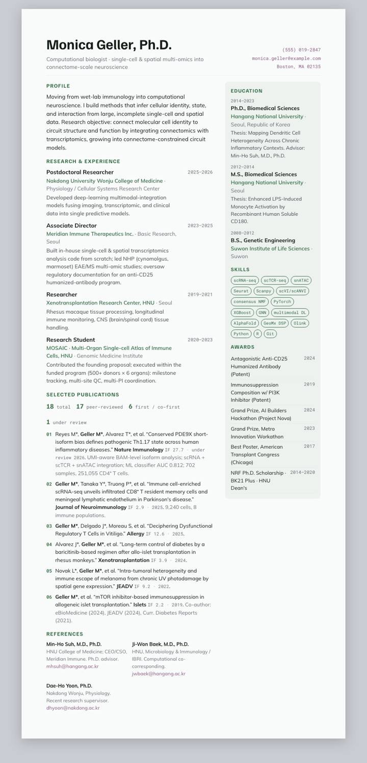Jade Panel CV template preview