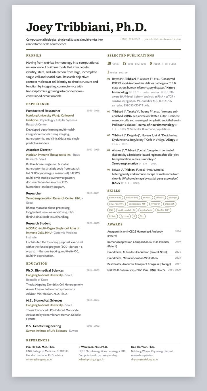 Olive Wide CV template preview