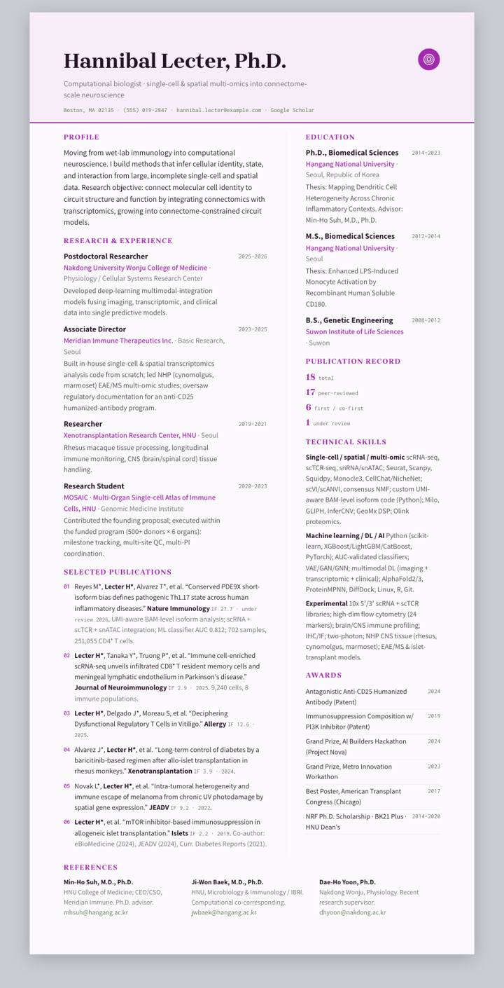 Plum Tint CV template preview