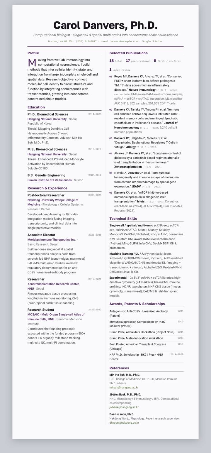 Plum Editorial CV template preview