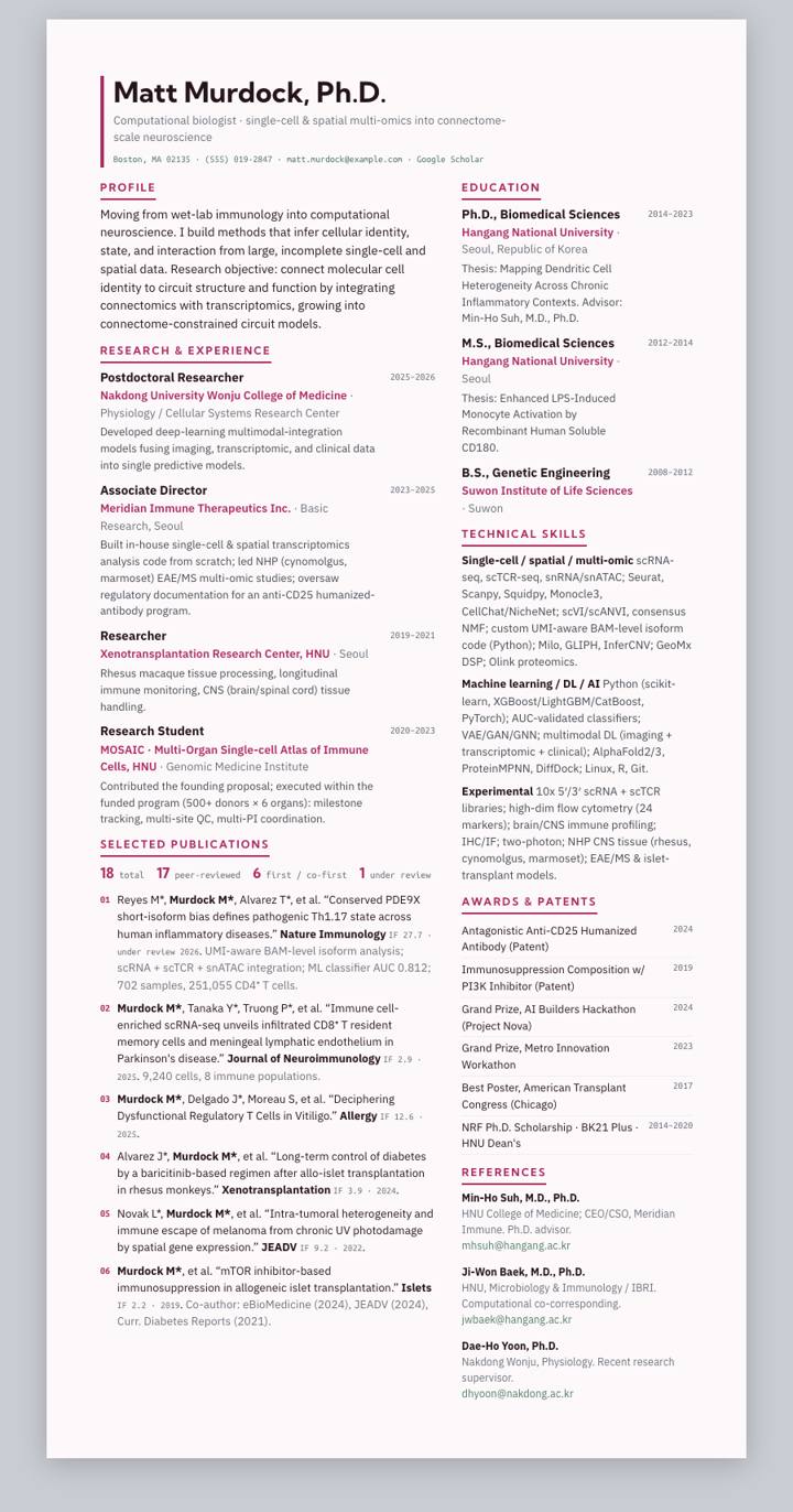 Rose Dense CV template preview