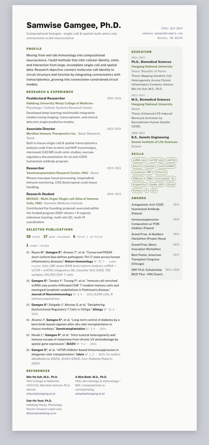 Fern Panel CV template preview