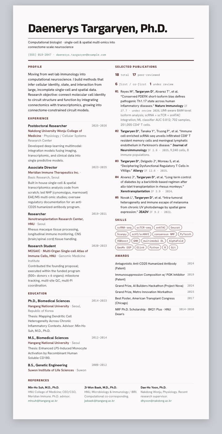 Ember Wide CV template preview