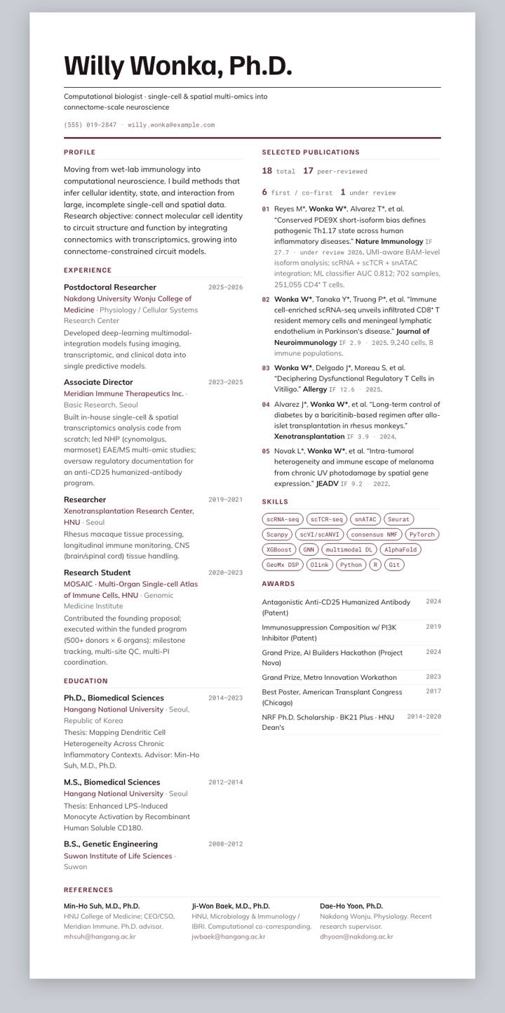 Rose Wide CV template preview