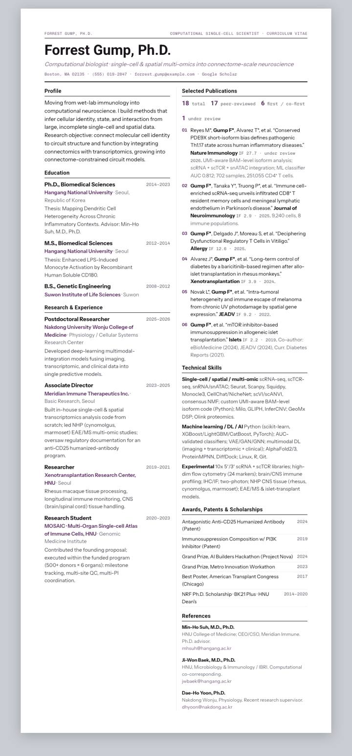 Plum Broadsheet CV template preview