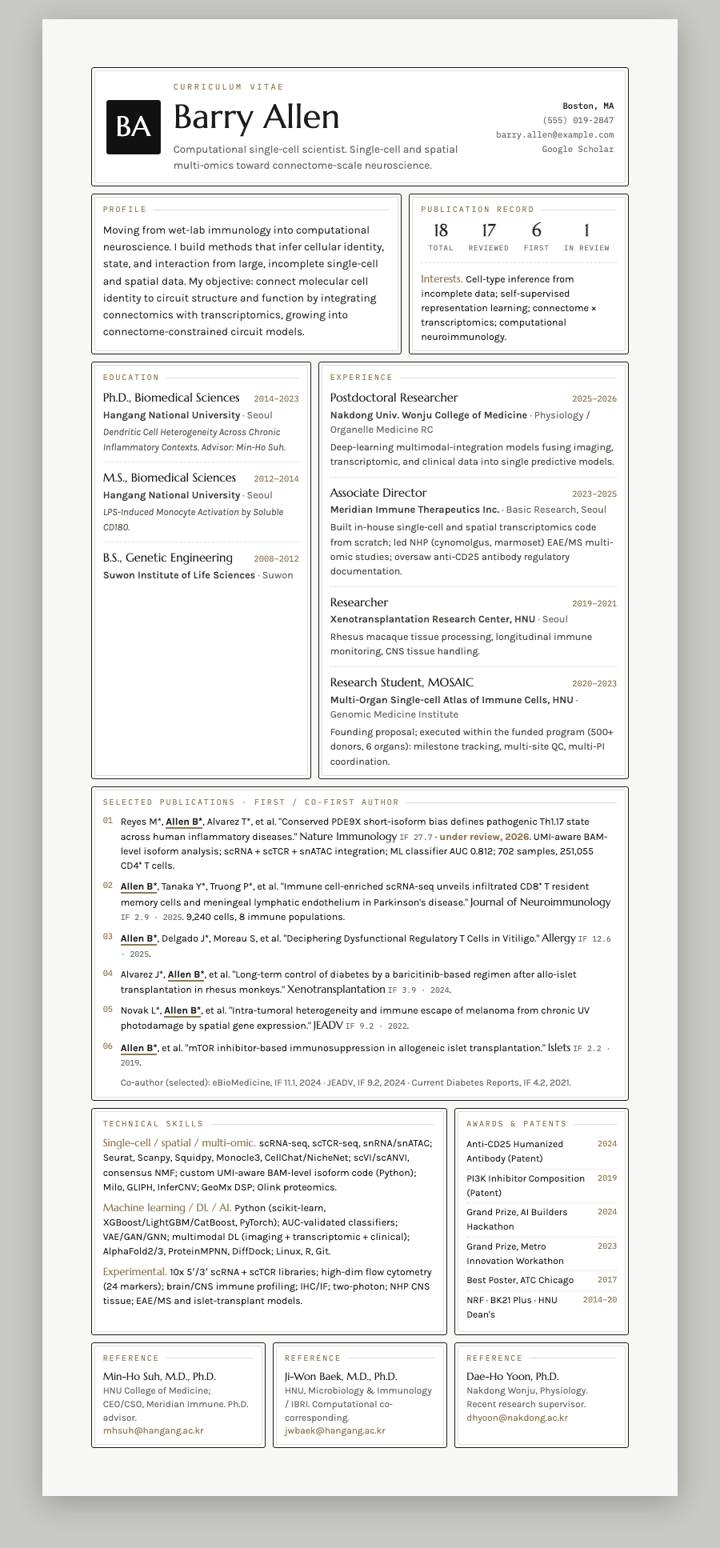 Business Card Grid CV template preview