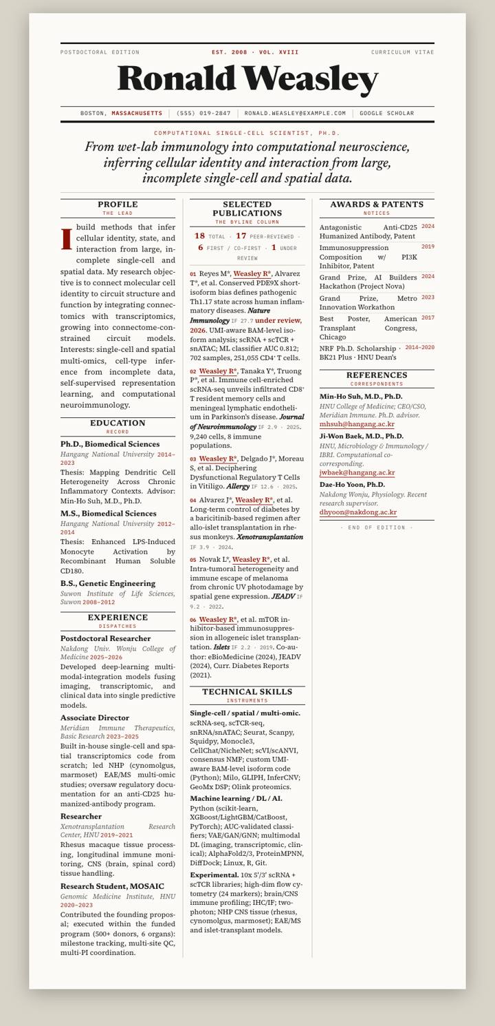 NYT Broadsheet CV template preview