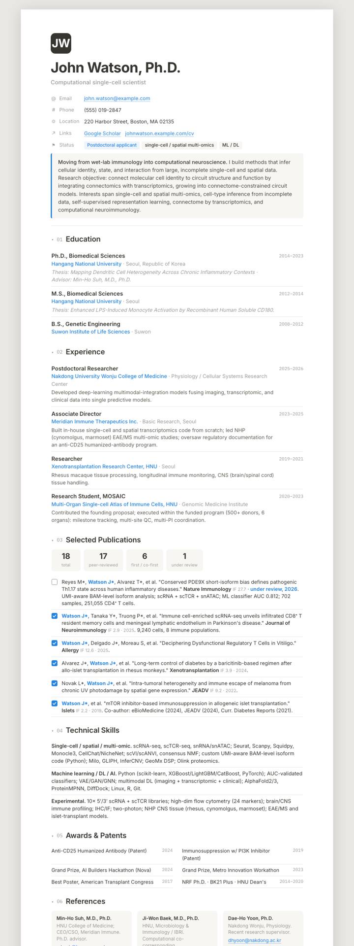 Notion Doc CV template preview