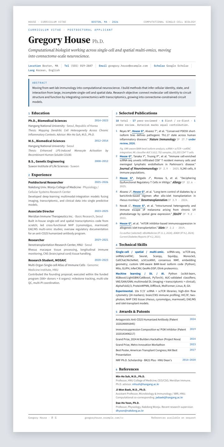 Scientific Journal CV template preview