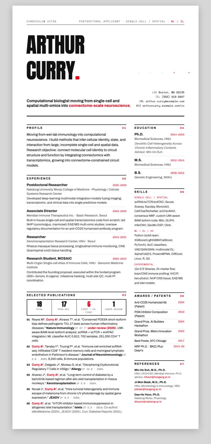 Swiss Helvetica Poster CV template preview