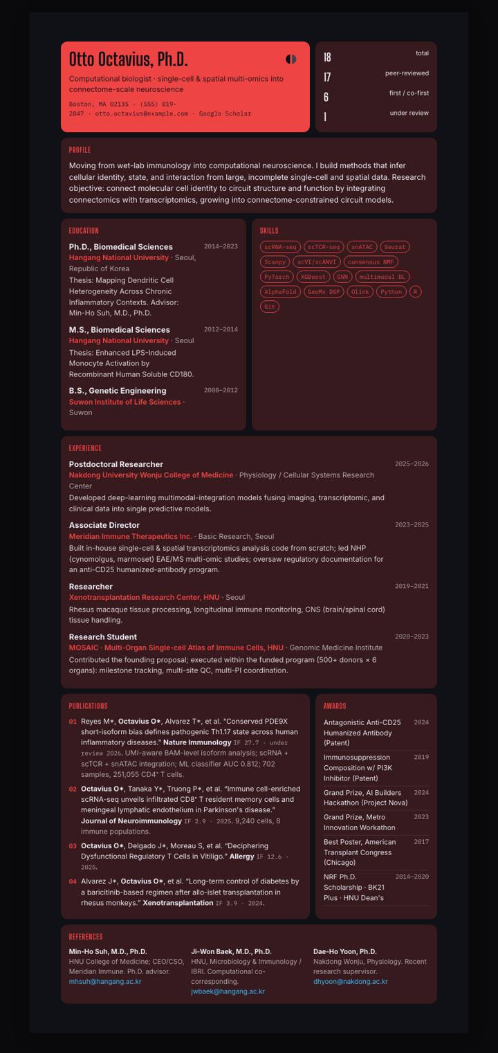 Crimson Slate Bento CV template preview