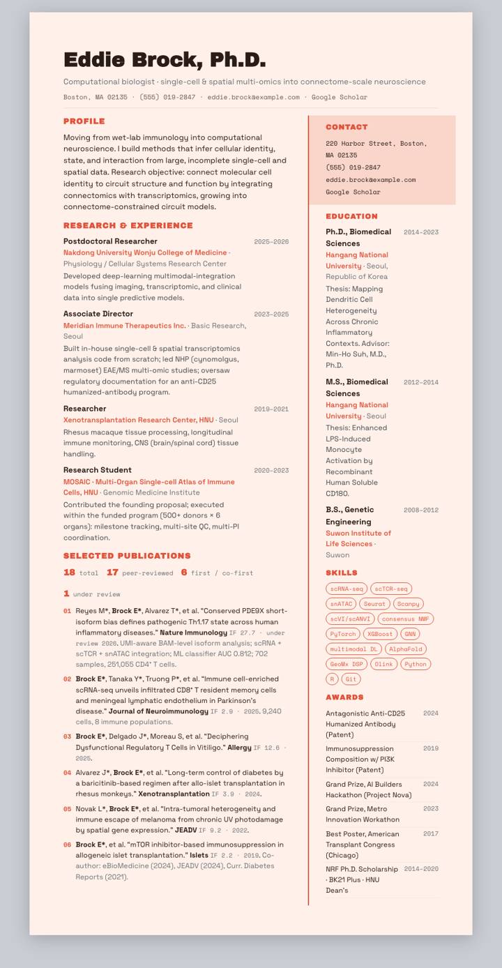 Peach Serif Rail CV template preview