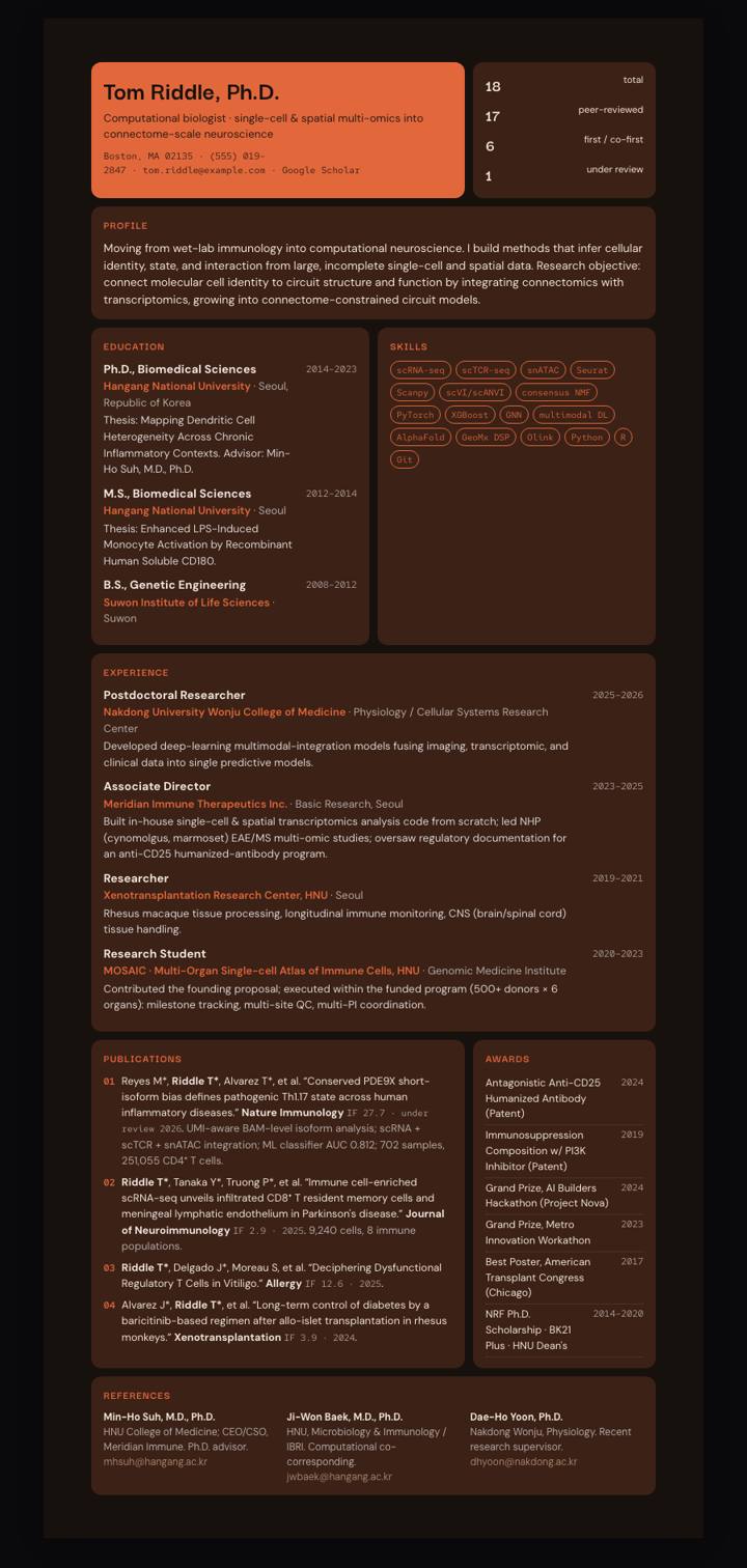 Ember Serif Bento CV template preview