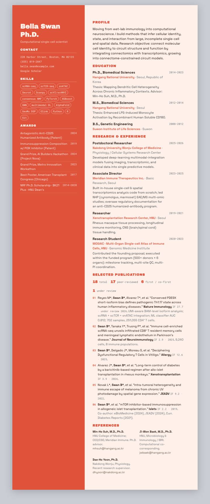 Peach Serif Sidebar CV template preview