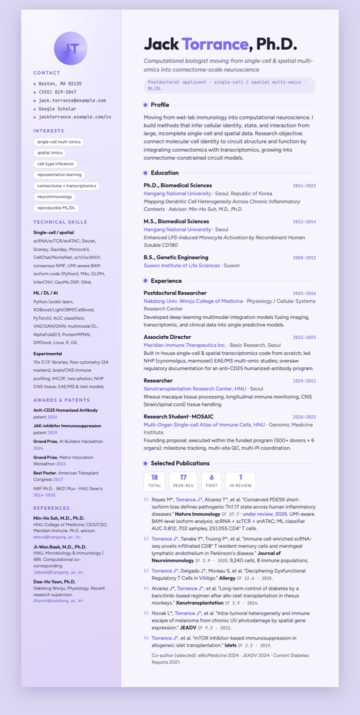 Lavender Frost CV template preview