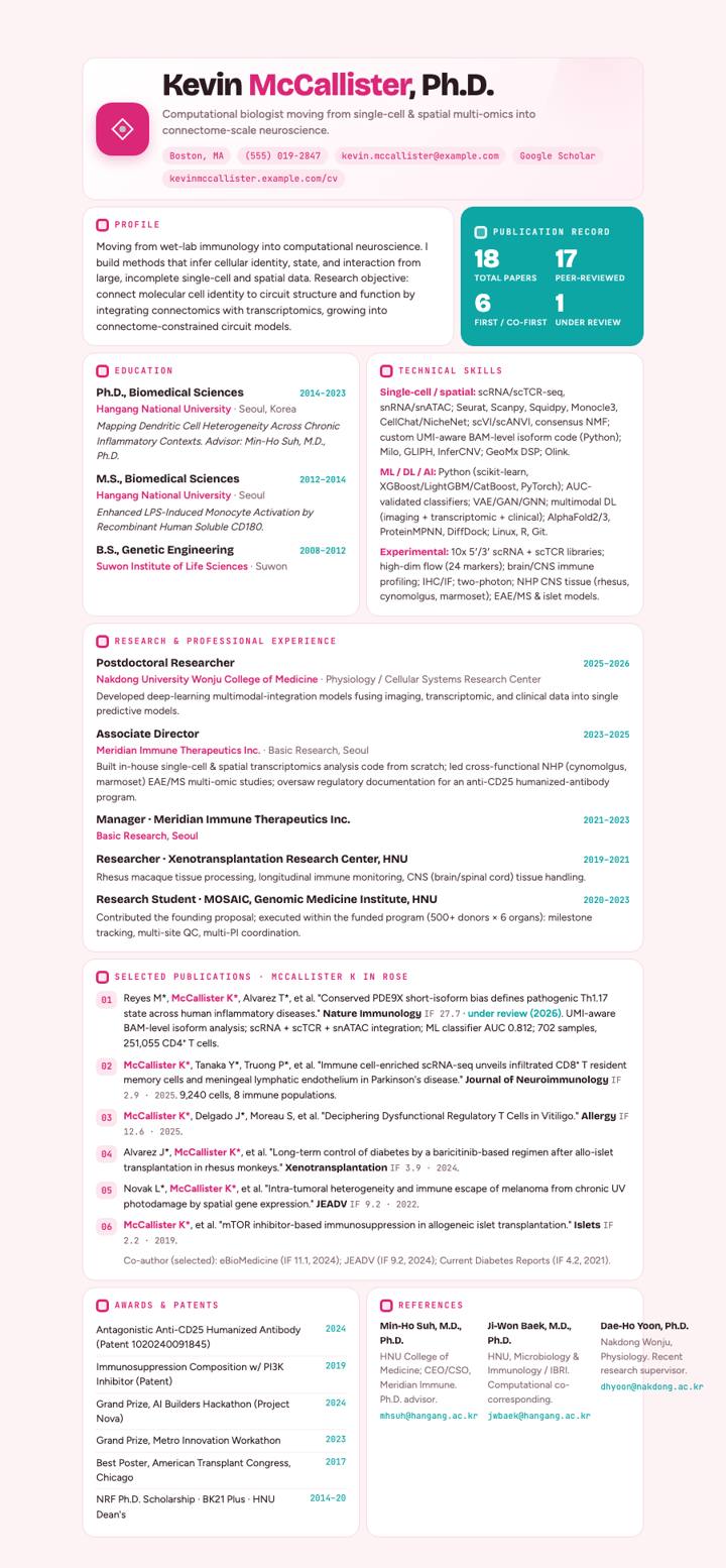 Blush Bento CV template preview