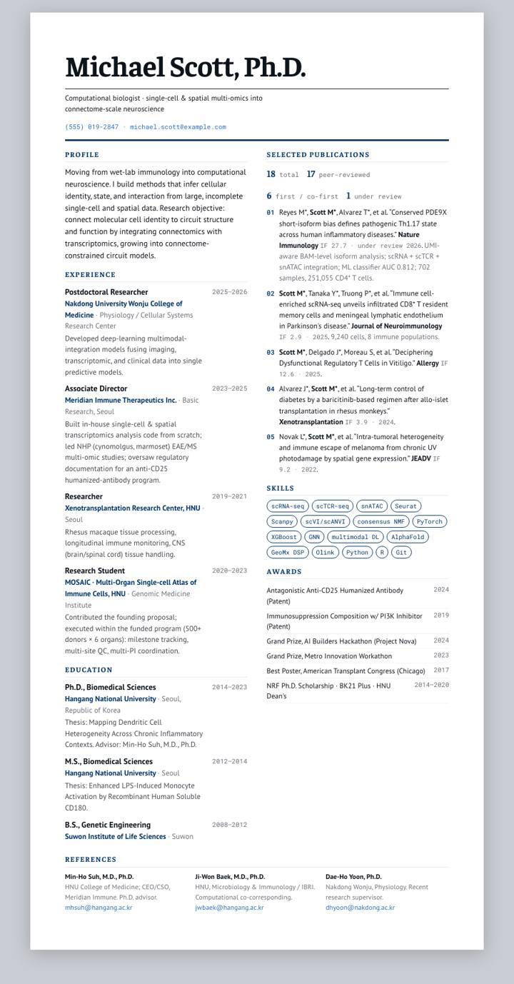 Yale CV template preview