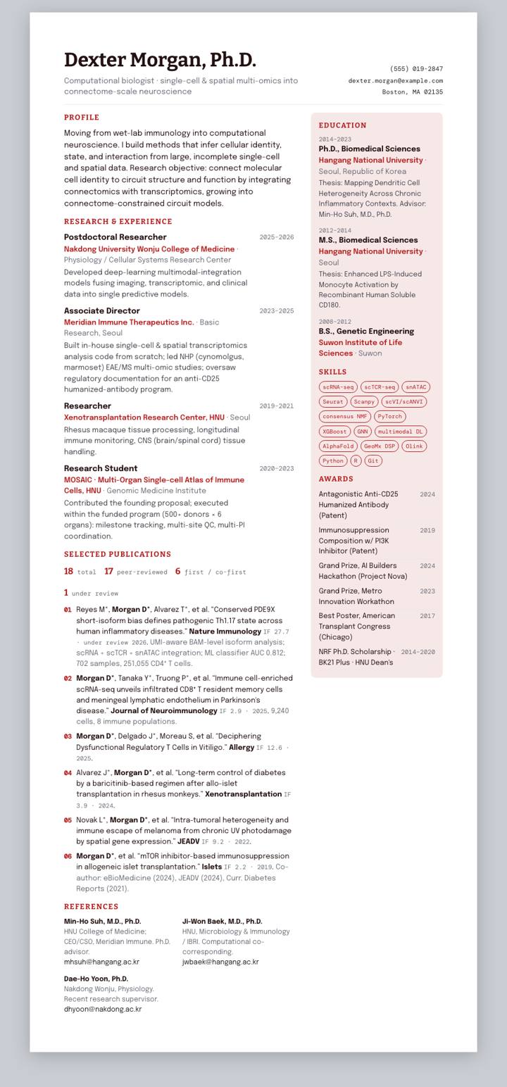 Cornell CV template preview