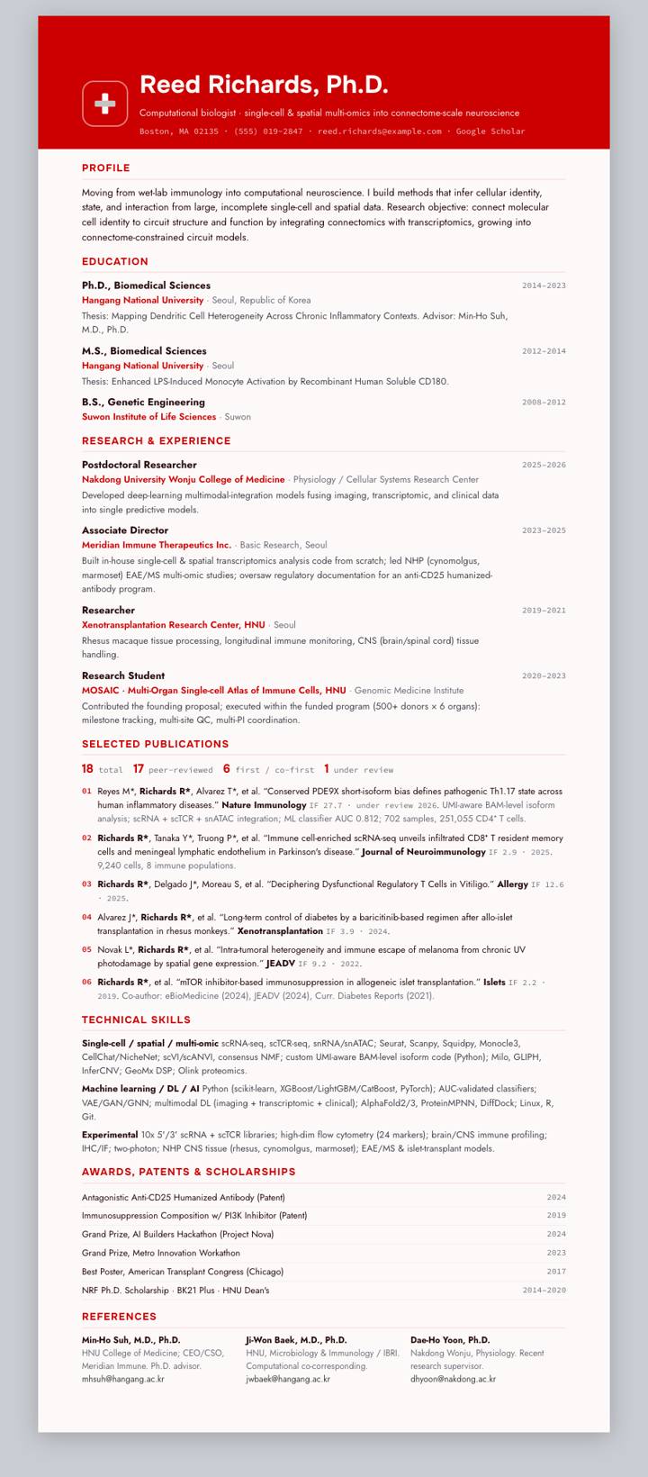 Boston University CV template preview