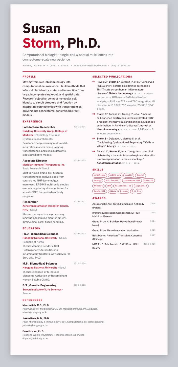 Northeastern CV template preview