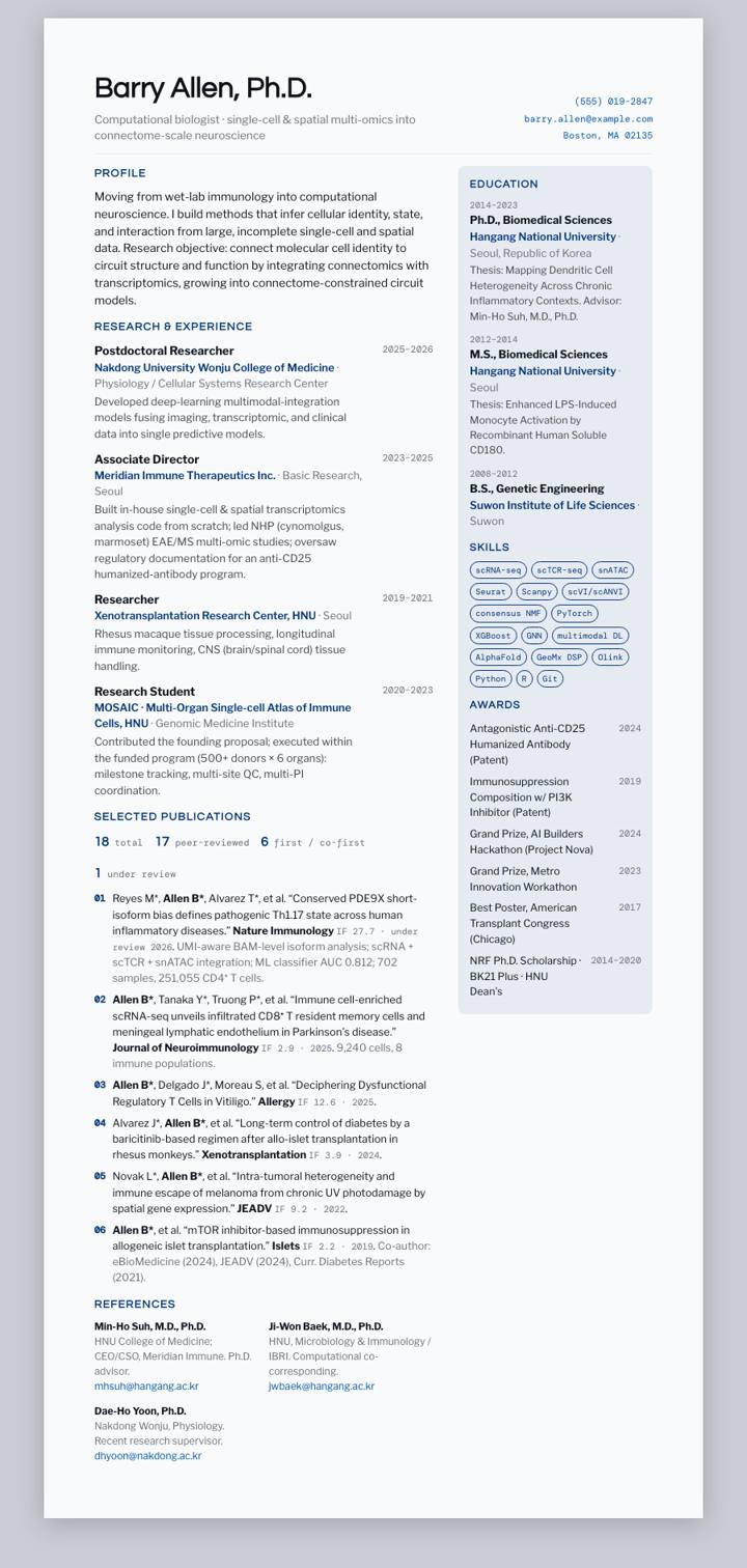 Brandeis CV template preview
