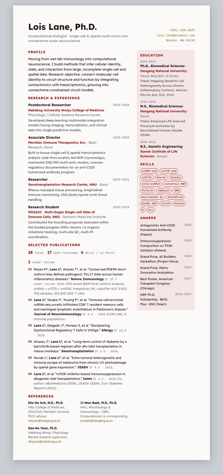 USC CV template preview