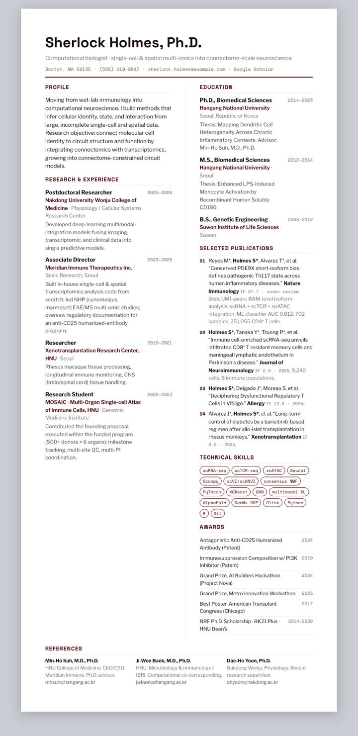 Texas A&M CV template preview