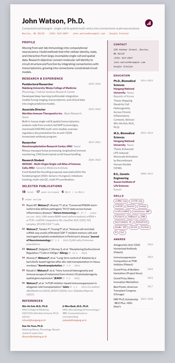 Virginia Tech CV template preview