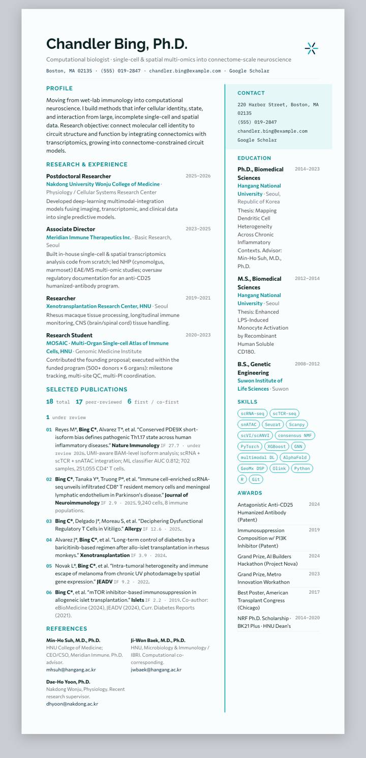 Broad Institute CV template preview
