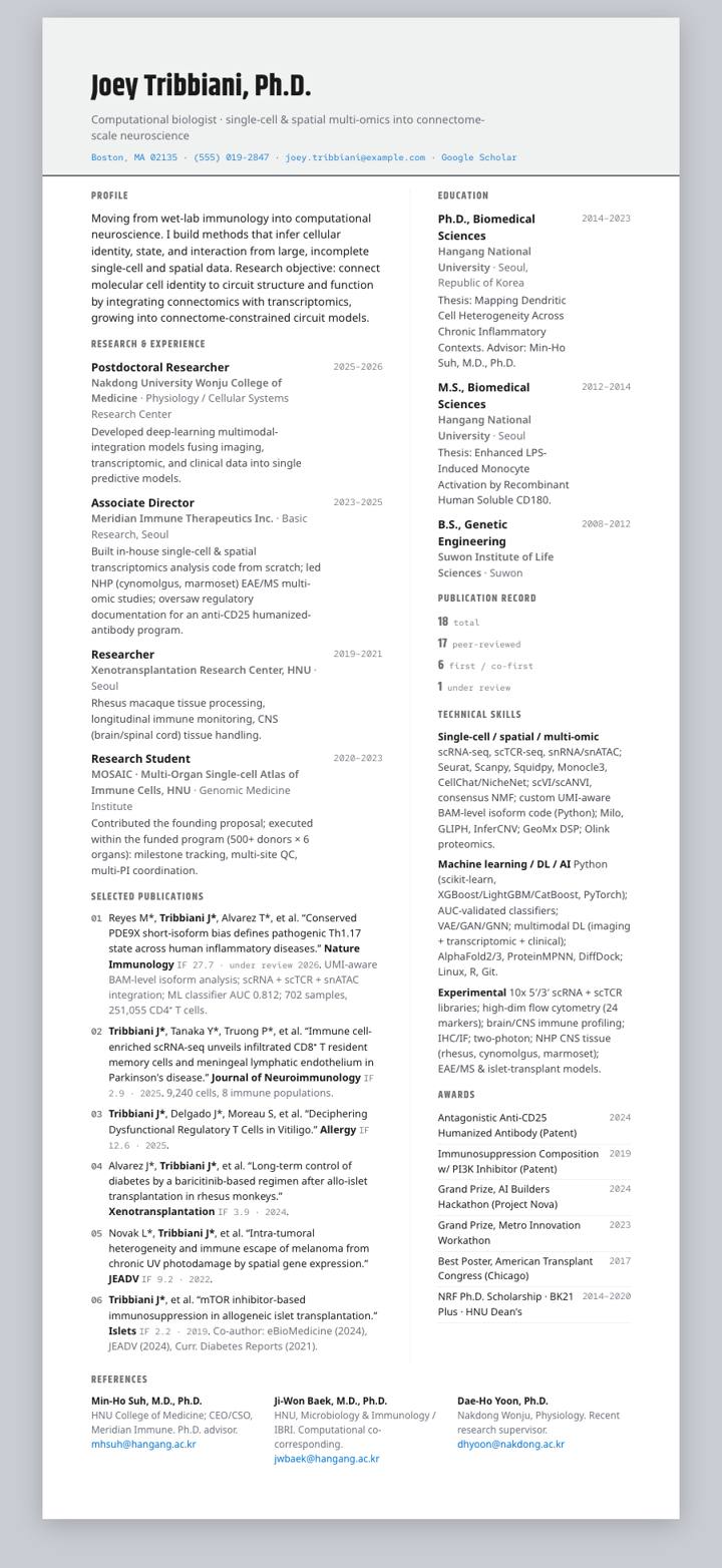 Salk Institute CV template preview
