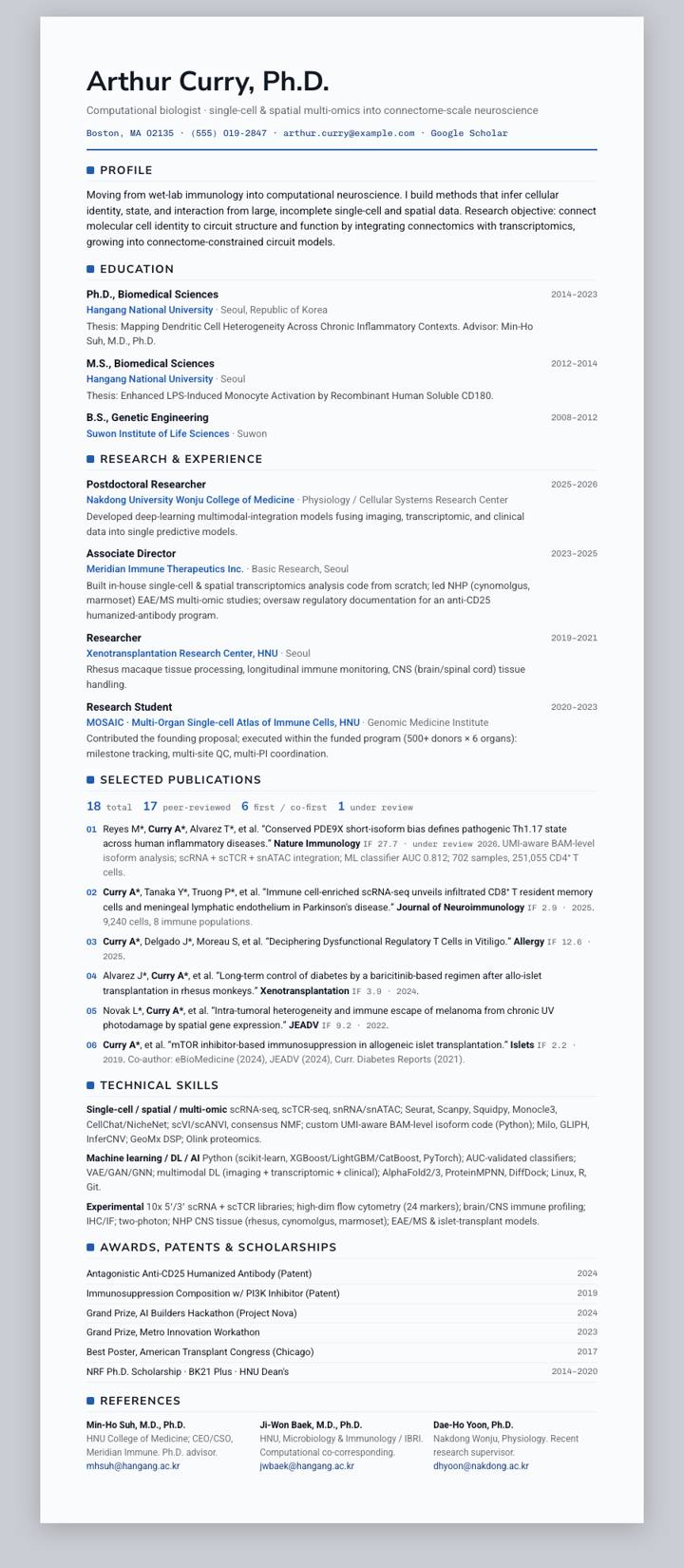 ETH Zurich CV template preview
