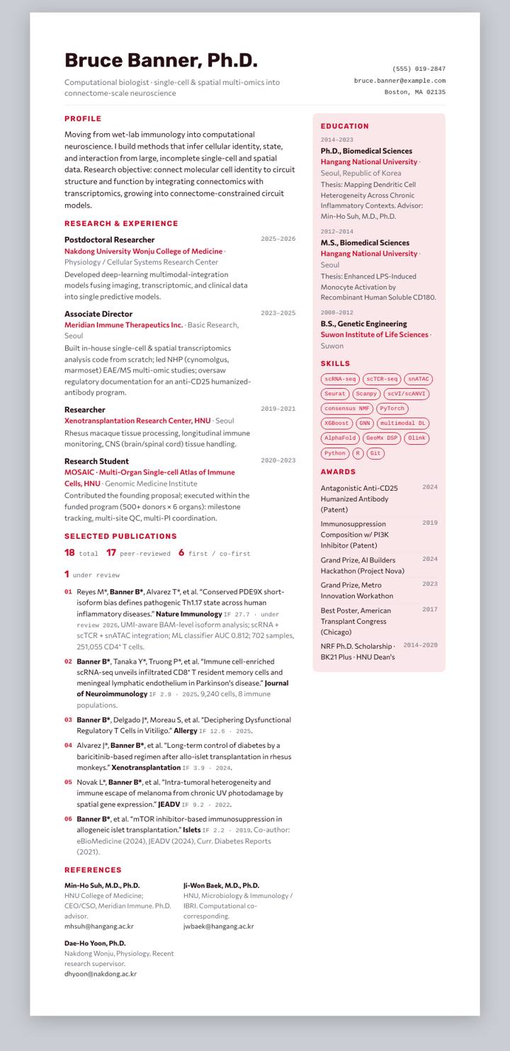 Institut Pasteur CV template preview